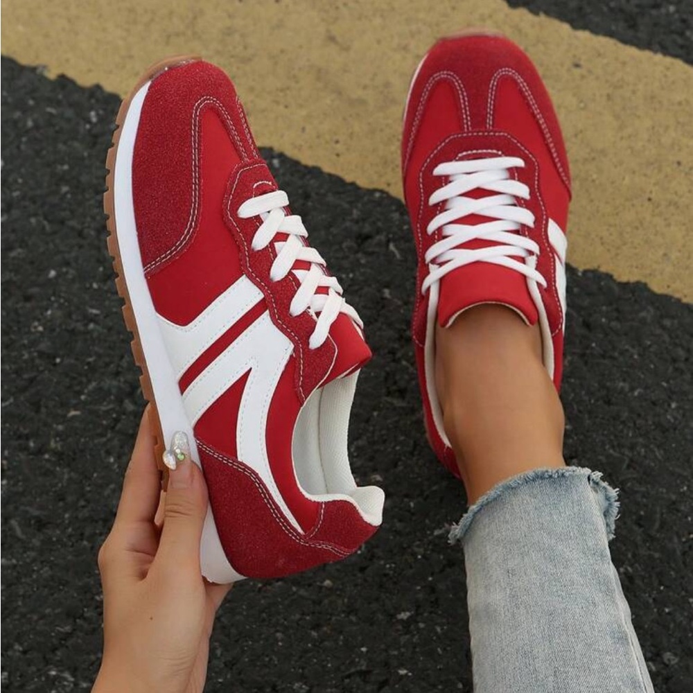 Rebellious Rose Red and White Sneakers